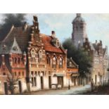Gerard H. Nyland, contemporary, oil on board - Dutch street scene, signed, 29cm x 39cm, framed