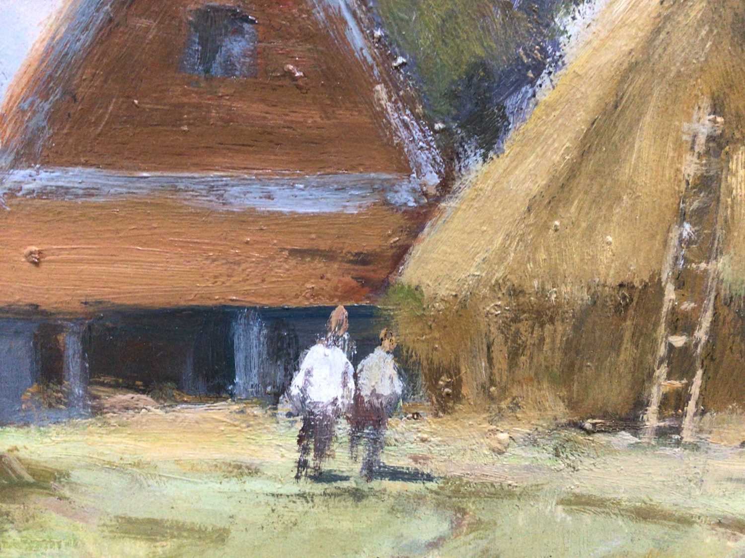 Russell Palmer, 20th century, oil on board - A Norfolk Farm, signed, 37cm x 50cm, framed - Image 4 of 7