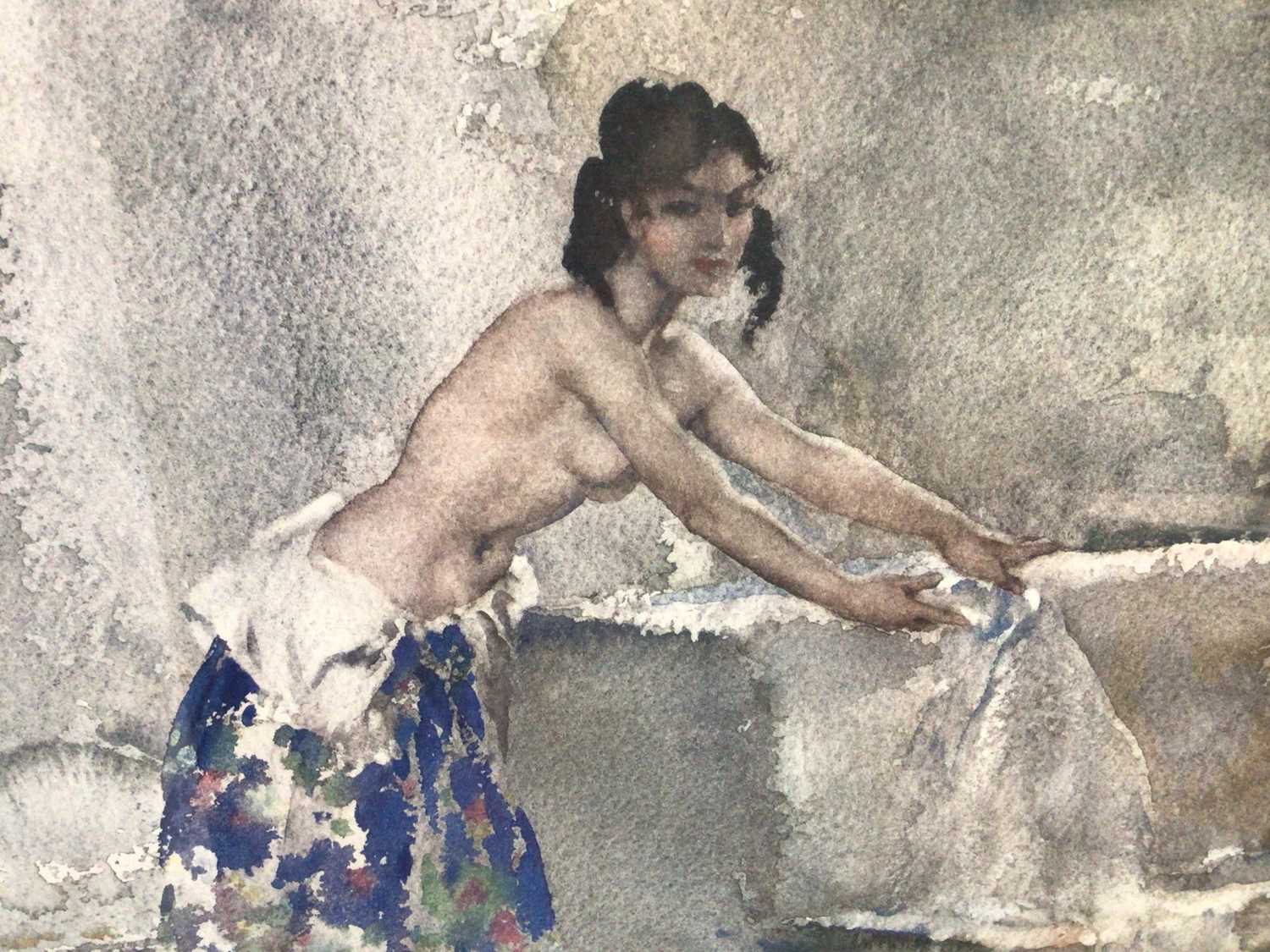 William Russell Flint (1880-1969) signed colour print - semi-clad female before a fountain, with bli - Image 4 of 6