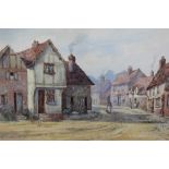English School, 19th century, watercolour - a village street, signed with initials F.L.B., in glazed