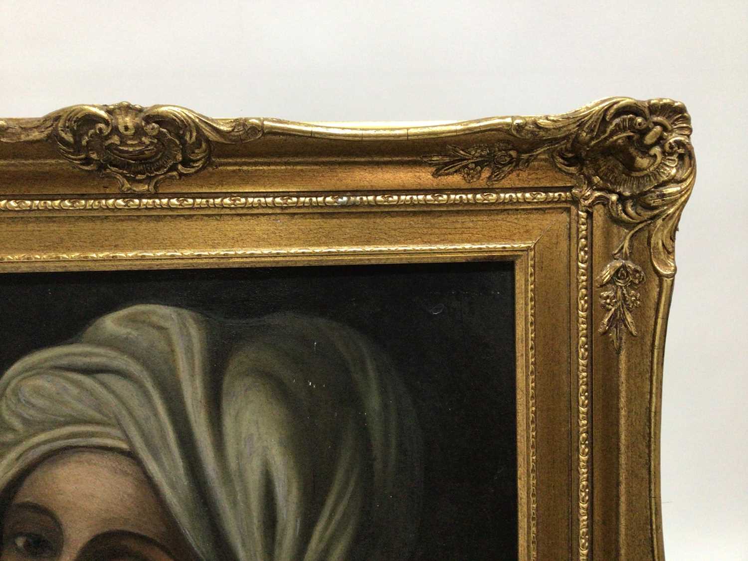 After Guido Reni, oil on canvas laid on board - portrait of Beatrice Cenci, 49cm x 39cm, in gilt fra - Image 6 of 6