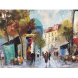 Mid 20th century French School, oil on canvas, A Parisian street scene, indistincly signed, in white