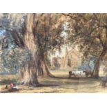 Victorian watercolour - Eton from the playing fields, signed with initials and dated 1850