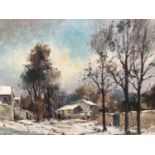 20th century, Continental School oil on canvas - snow covered landscape, indistinctly signed, 50cm x