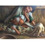 Late 19th/early 20th century oil on panel, mother and child, signed