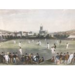 19th century-style coloured print - The Cricket Match between Sussex & Kent, at Brighton, 48cm x 66c