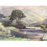 Sean O'Connor (1909-1992) watercolour - rowing boats on an Irish Lough, signed, 27cm x 36cm, in glaz