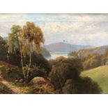 Robert Fenson (act. 1880-1920), oil on canvas, A lakeland scene with a path thorugh woodland, signed
