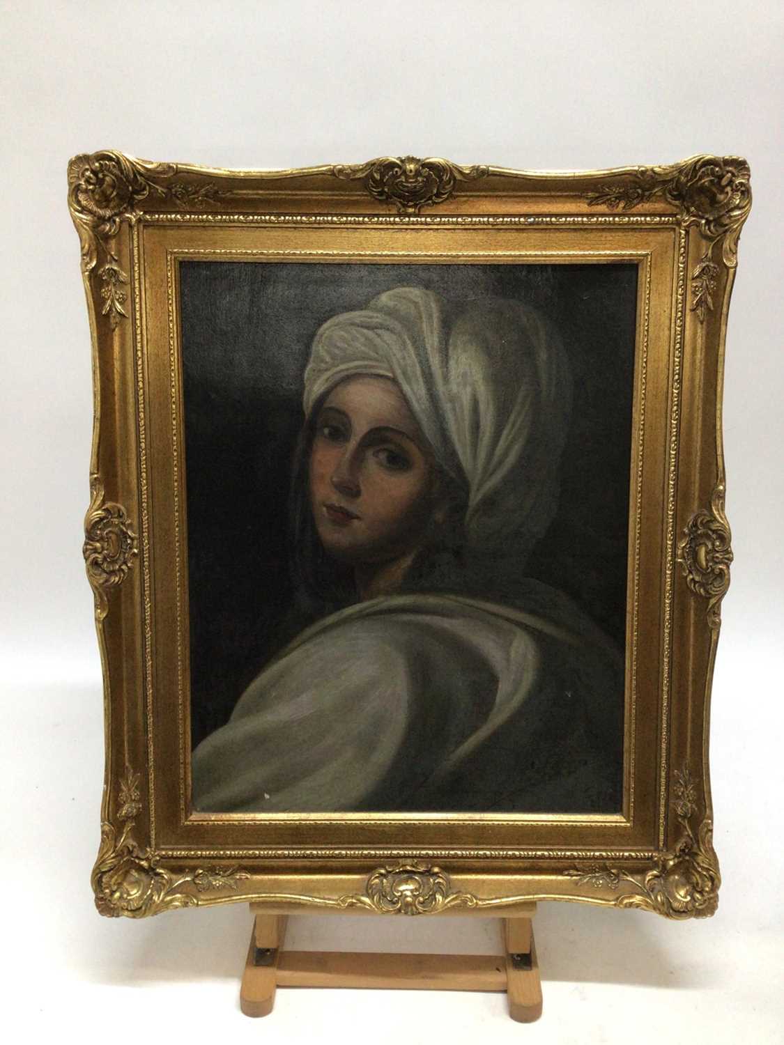 After Guido Reni, oil on canvas laid on board - portrait of Beatrice Cenci, 49cm x 39cm, in gilt fra - Image 2 of 6