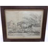 After George Morland lithographic print, together with a 19th century oil on board landscape and 19t