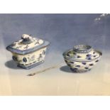 Michael Potter (Contemporary) watercolour, pair - Korean blue pottery