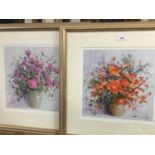 Two Derek Brown acrylics on board- Pride of Summer and Carnations and White, both signed and mounted