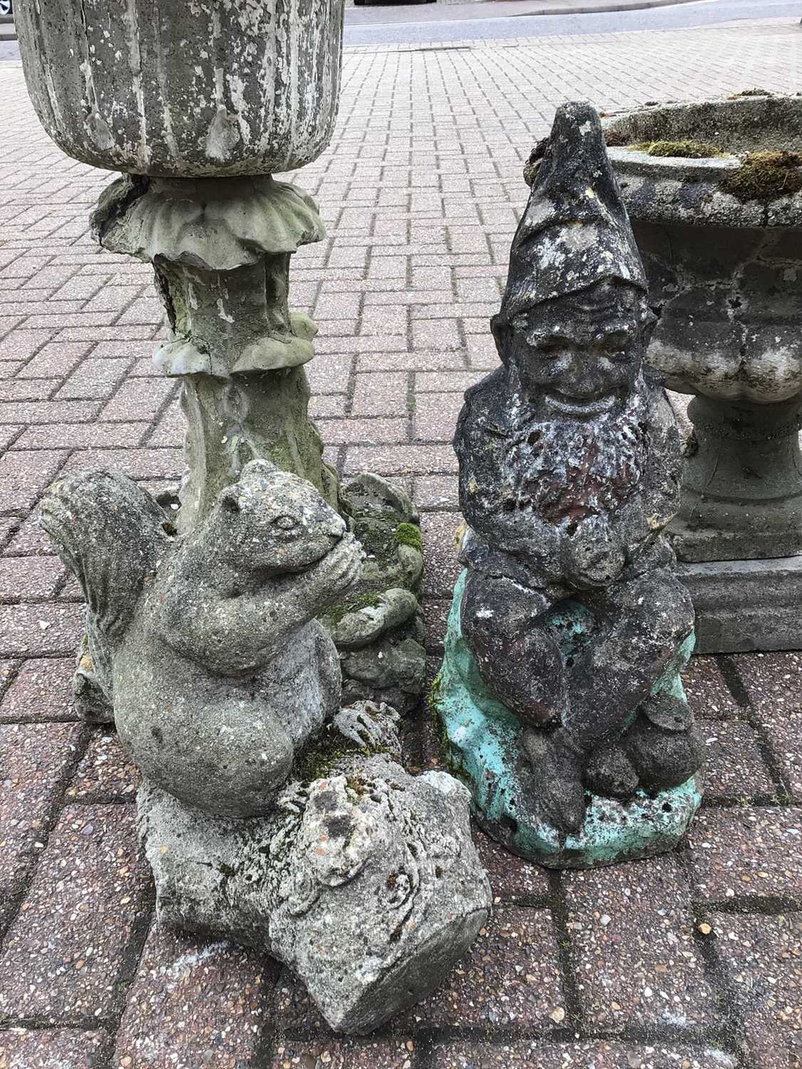 Selection of four concrete garden ornaments to include two planters, gnome and a squirrel - Image 3 of 4