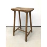 Victorian pine stool with rectangular top on faceted tapering legs joined by stretchers, 71cm high x