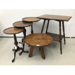 Five assorted side tables to include three tripod wine tables