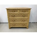 Early/mid 20th century bamboo and light wood chest of two short and three long drawers with lattice