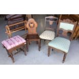 19th century hall chair, together with various other chairs, piano stool