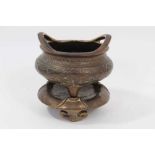 Chinese bronze censer and stand with remains of gilding