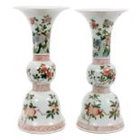 Pair Chinese porcelain altar gu vases, 19th/20th century, decorated in famille verte enamels with fr