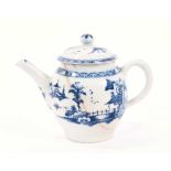 Lowestoft teapot and cover, of globular form with a straight spout and button finial, painted in blu