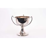 Elizabeth II silver trophy in the form of a tyg, engraved 'E.R.W. - H.S.W. 1939 - 1964', raised on c