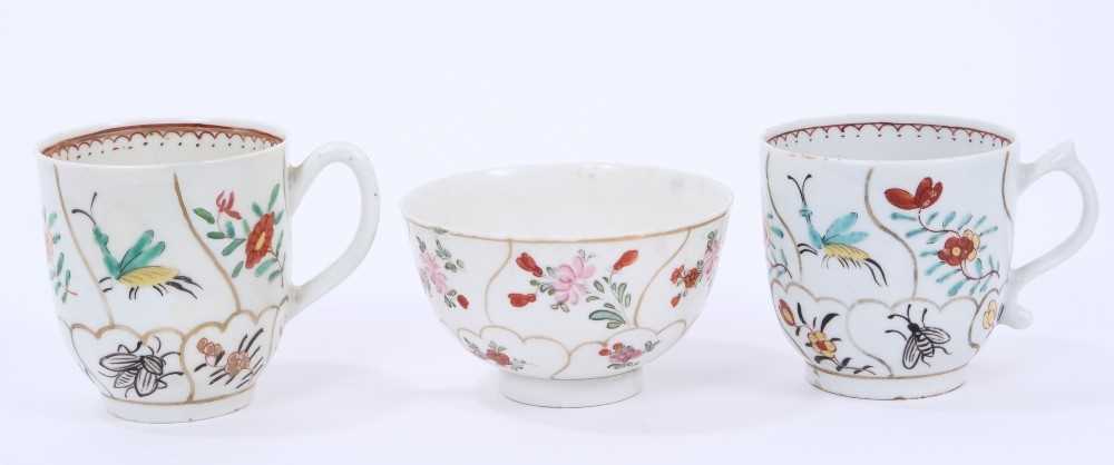 Lowestoft coffee cup and tea bowl, painted with various insects and flower sprigs within gilded comp - Image 2 of 7