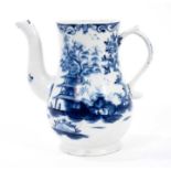 Lowestoft coffee pot, of small size, painted in blue with an elaborate Chinoiserie scene of tall pag