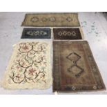 Small group of rugs including Chinese blue ground rug, 100 x 55cm, Pakistani small rug, felt-work ru