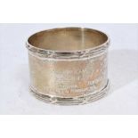 First World War interest- Edwardian silver napkin ring, engraved 'R. J. Willan' and with the names o
