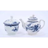 Lowestoft Mansfield pattern teapot and sucrier, both with flower finials, the teapot of globular for