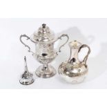 Victorian silver plated two handled trophy cup and cover of campana form with embossed and chased de