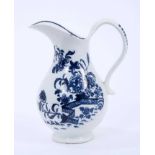 Lowestoft ewer, of pear shape with a high scrolled handle, printed in blue with the Fence pattern, c