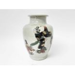 Large Japanese Satsuma crackle vase, decorated with dancing figures, 30.5cm high