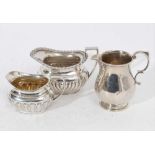Edwardian silver milk / cream jug of baluster form with scroll handle, (London 1907), together with