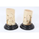 Pair of Japanese ivory and shibyama tusk section vases
