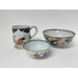 Three pieces of 18th century Chinese porcelain, including two bowls and a tankard, all decorated in