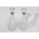 Pair of good quality Elizabeth II cut glass decanters with mushroom stoppers and silver collars (Bir