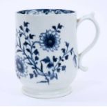 Two Lowestoft bell mugs, the first painted in blue with two flowering stems, a smaller sprig and a m