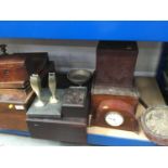 Edwardian mantel timepiece in mahogany inlaid case, ship's compass, Victorian walnut veneered writin