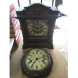 Edwardian mantel clock by Boby & Jannings of Ipswich together with a Victorian Oak Bulkhead clock wi