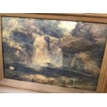 Large oil on canvas landscape scene in gilt frame, together with two other gilt frames