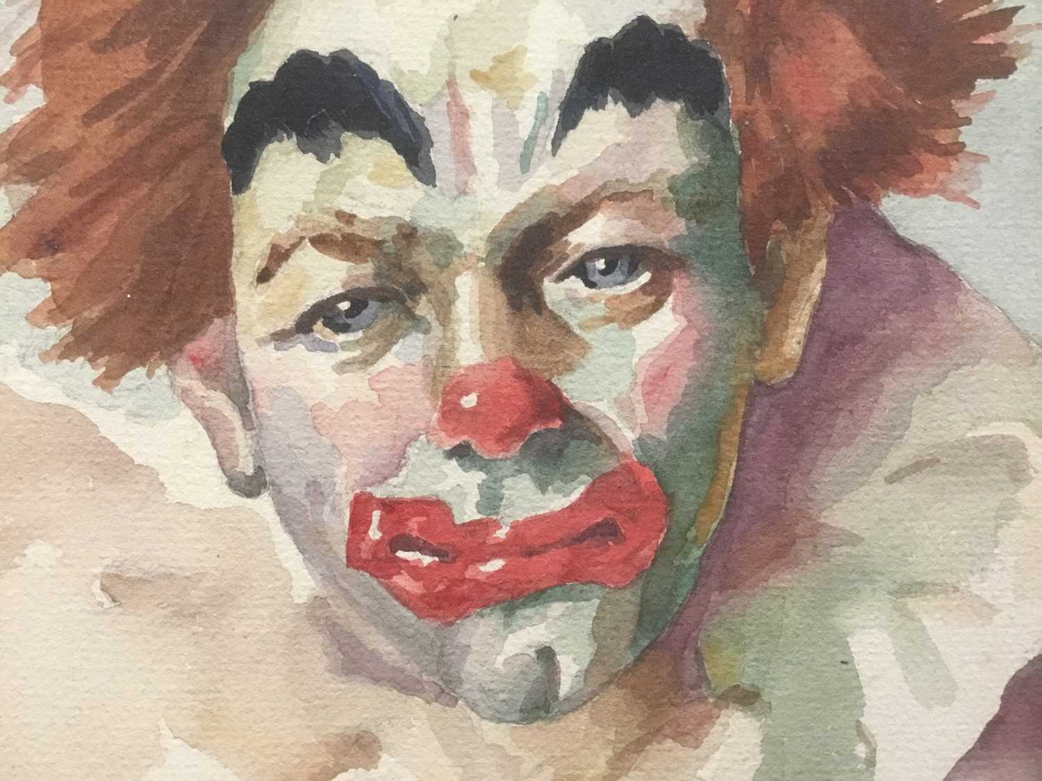 English School, 20th century, watercolour on board, portrait of a clown, signed and dated 71, 25 x - Image 3 of 4