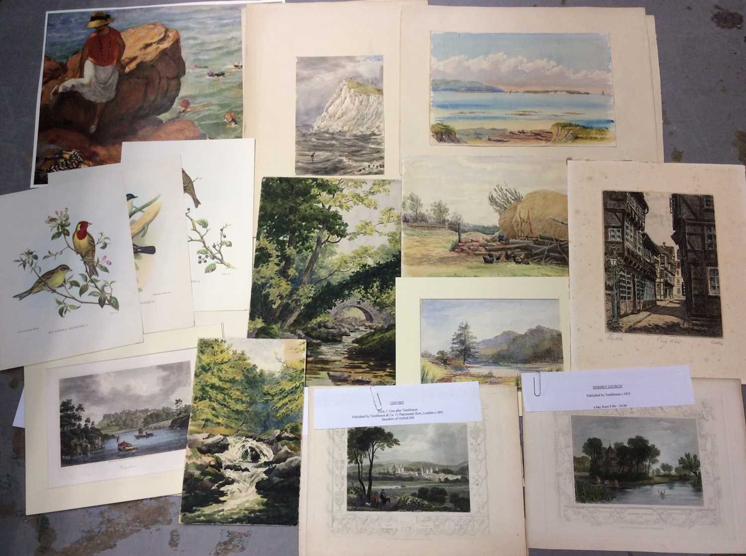 Folio of watercolours, engravings and prints