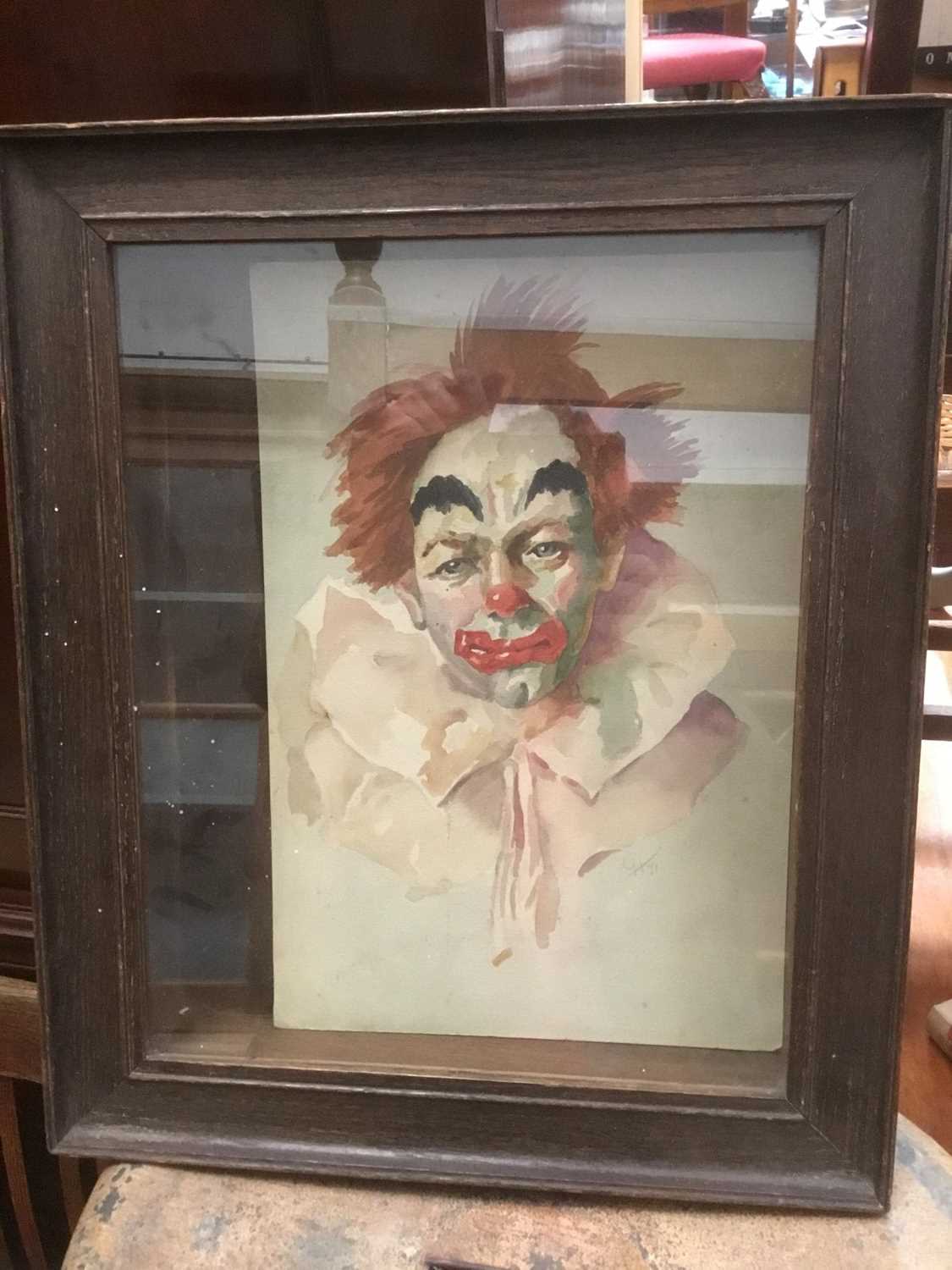 English School, 20th century, watercolour on board, portrait of a clown, signed and dated 71, 25 x - Image 4 of 4