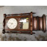American inlaid wall clock and 1930s oak cased mantle clock