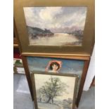 A.E. Weston - watercolour in glazed gilt frame- coastal bay, together with three other pictures (4)