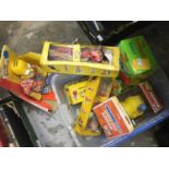 One box containing a variety of toys to include Pelham Puppets, Simpsons and Teddy Bears