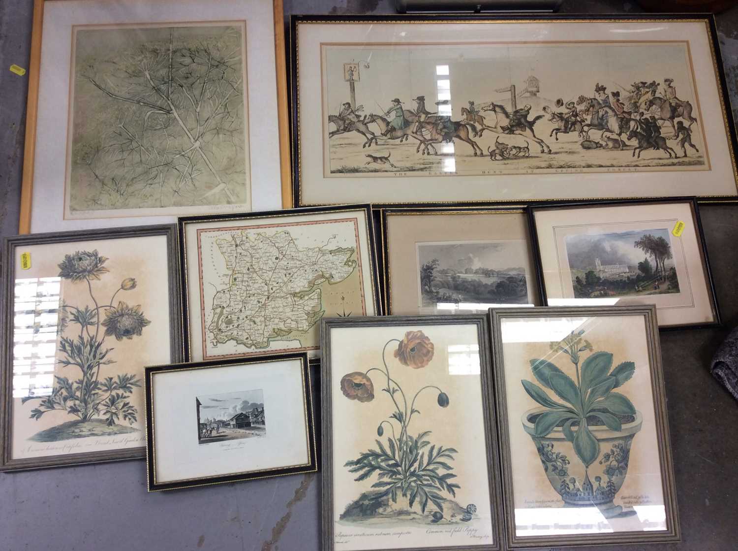 Group of 19th century prints, botanical watercolours and bookplates