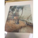 Early 20th century watercolour study of figures at the shore of the Nile together with a group of va