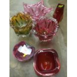 Murano glass vase by Mandruzzato, and five other pieces of Murano glass items